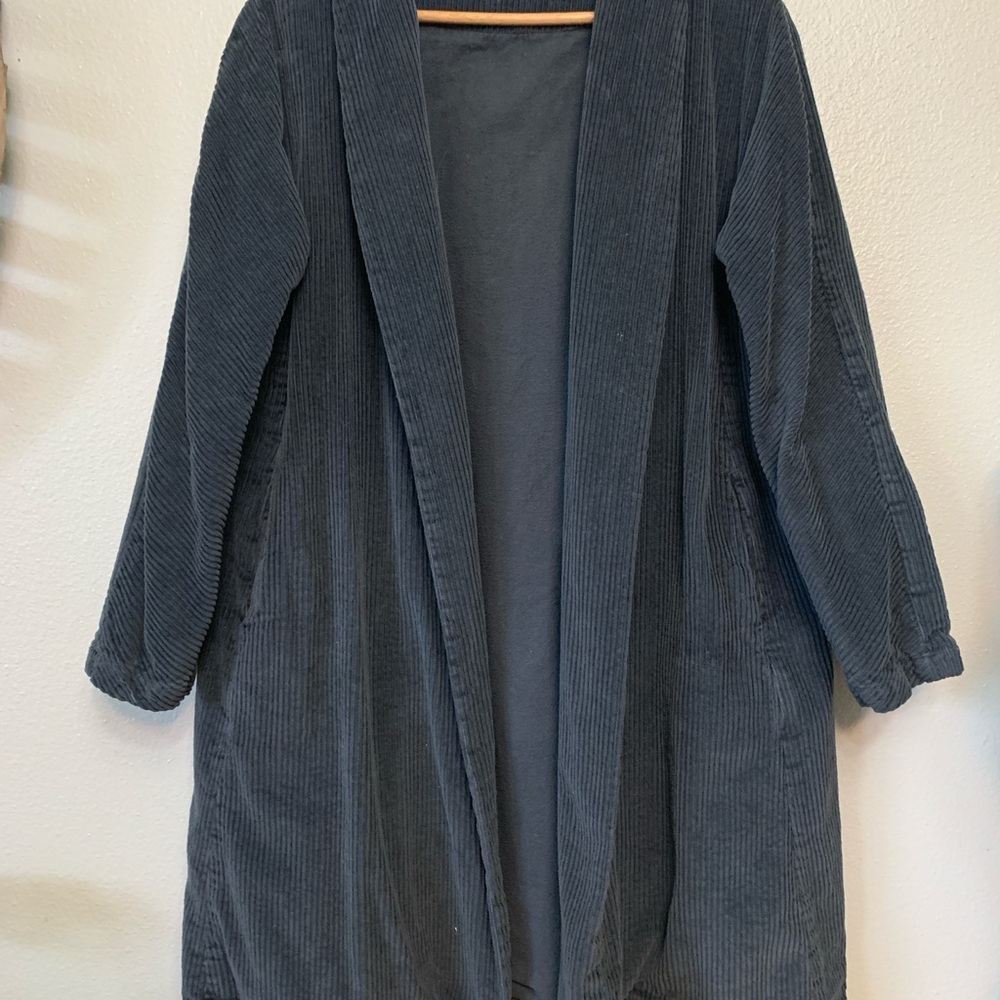 CP Shades Dark Gray Corduroy Open Front Trench Coat